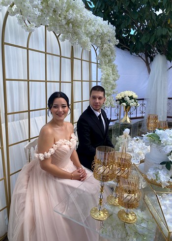 ÖZEL DİKİM -Pudra Pembe Straplez Bohem A Kesim NİŞANLIK - Görsel 2