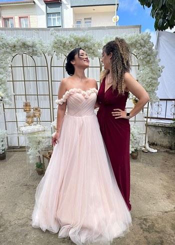 ÖZEL DİKİM -Pudra Pembe Straplez Bohem A Kesim NİŞANLIK - Görsel 5