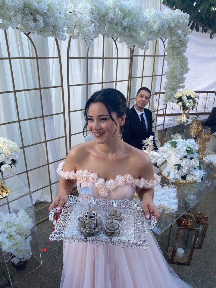 ÖZEL DİKİM -Pudra Pembe Straplez Bohem A Kesim NİŞANLIK - Görsel 4