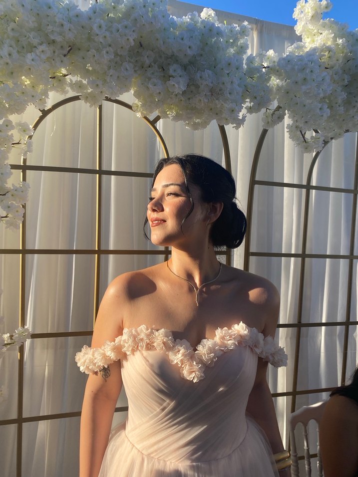 ÖZEL DİKİM -Pudra Pembe Straplez Bohem A Kesim NİŞANLIK - Görsel 3