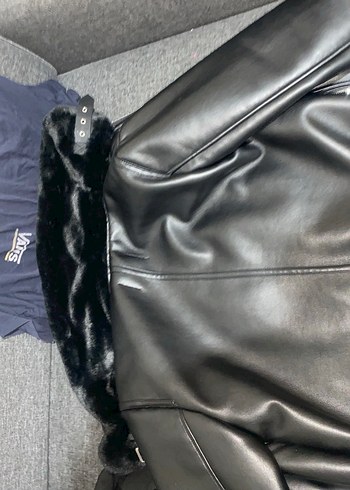 Kürklü Siyah Deri Kadın Ceket - Görsel 6
