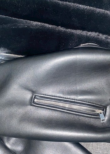 Kürklü Siyah Deri Kadın Ceket - Görsel 7