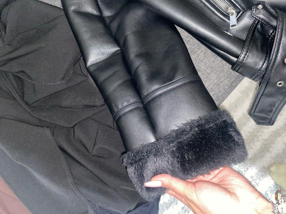 Kürklü Siyah Deri Kadın Ceket - Görsel 5