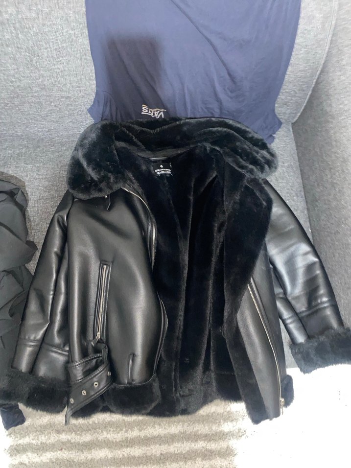 Kürklü Siyah Deri Kadın Ceket - Görsel 3