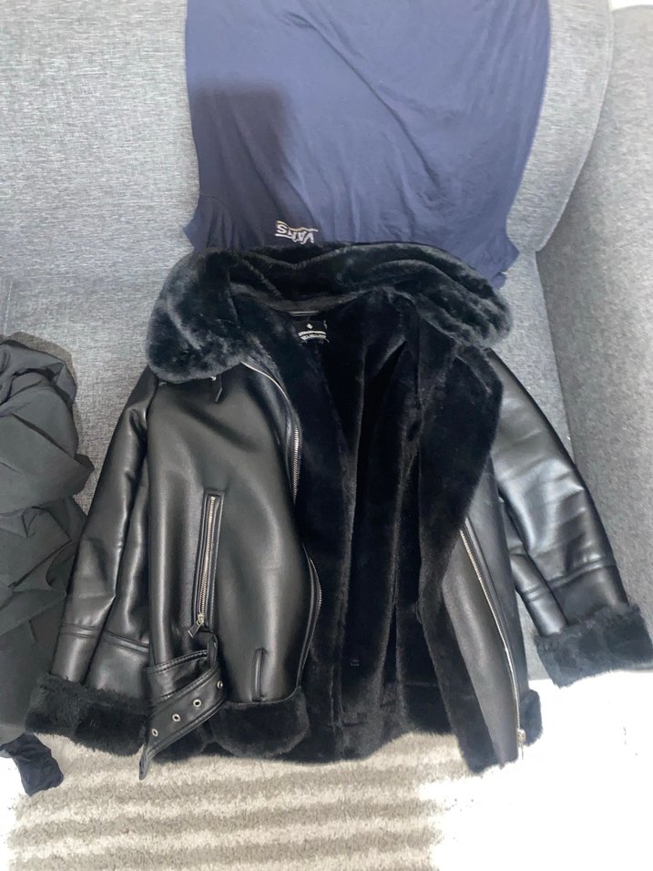 Kürklü Siyah Deri Kadın Ceket - Görsel 2