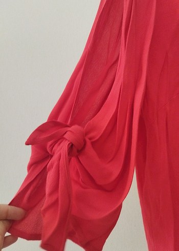 Kırmızı Uzun Kollu Salaş Bluz - Görsel 3