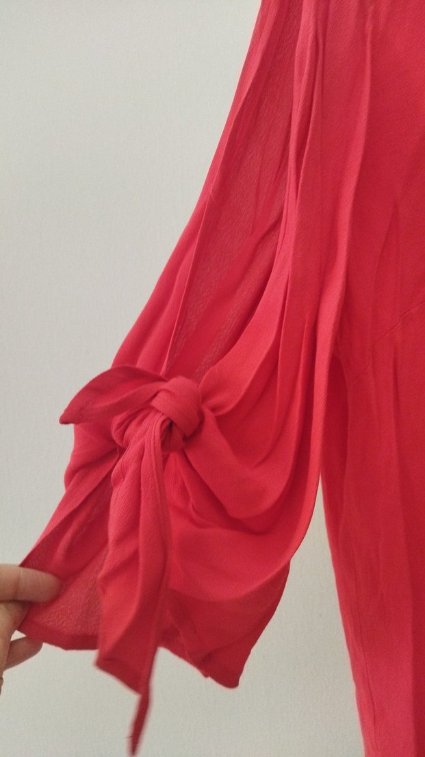 Kırmızı Uzun Kollu Salaş Bluz - Görsel 3