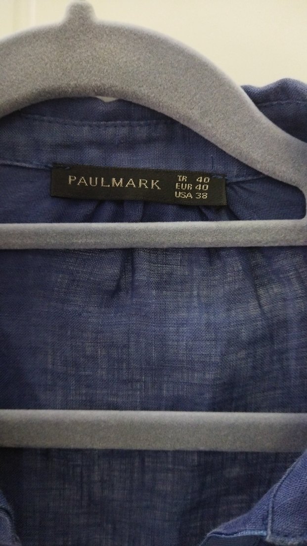 Mavi Keten Uzun Kollu Kadın Gömlek - Görsel 2