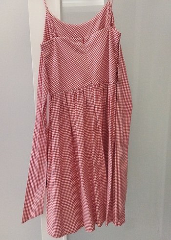 Kırmızı Pilili Askılı Midi Elbise - Görsel 2