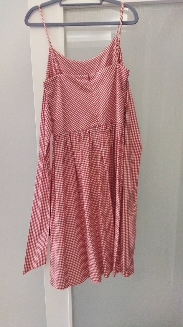 Kırmızı Pilili Askılı Midi Elbise - Görsel 2