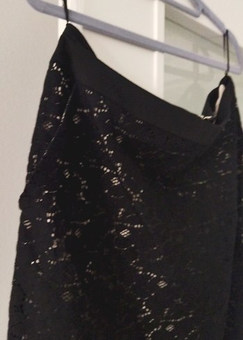 Dantel Detaylı Siyah Midi Etek - Görsel 2