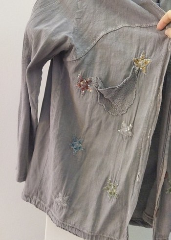 Gri Keten Midi Hamile Ceketi - Görsel 3