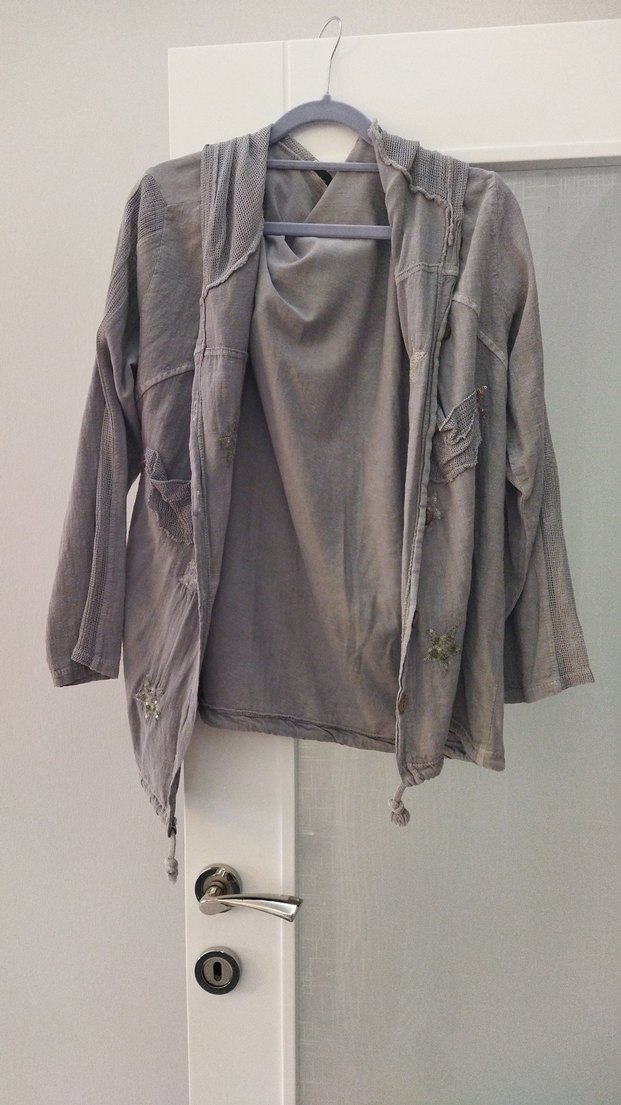 Gri Keten Midi Hamile Ceketi - Görsel 2