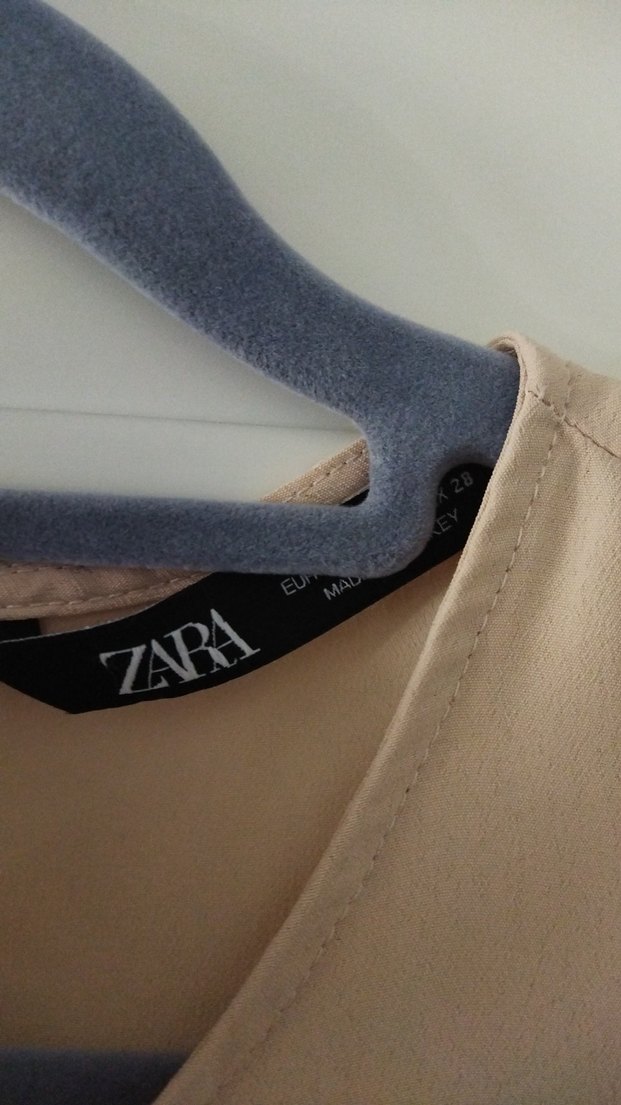 Bej Kadın Bluz, Kısa Kollu, Fırfırlı - Görsel 2