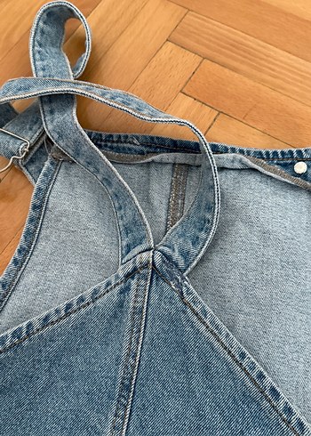 xs Beden Kadın Mavi Denim Midi Askılı Salopet