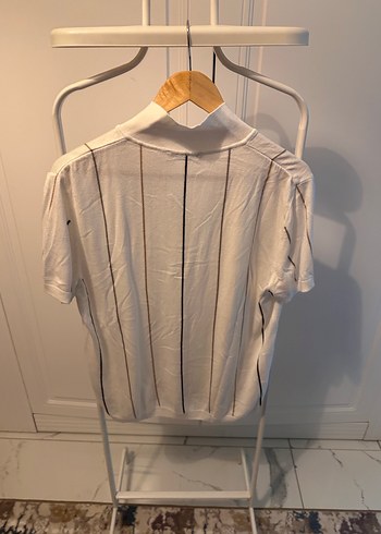 Gri Çizgili Fermuarlı Erkek Polo Tişört - Görsel 2