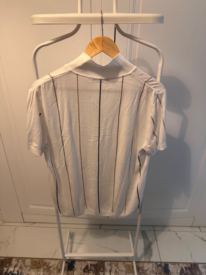 Gri Çizgili Fermuarlı Erkek Polo Tişört - Görsel 2