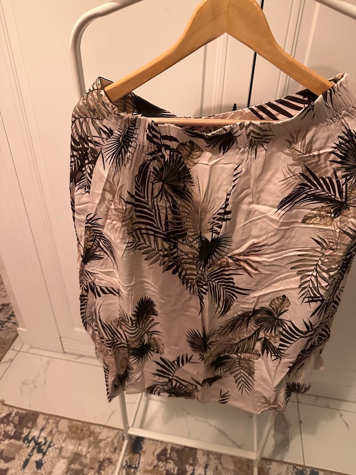 Bohem Gri Bej Desenli Midi Etek - Görsel 3