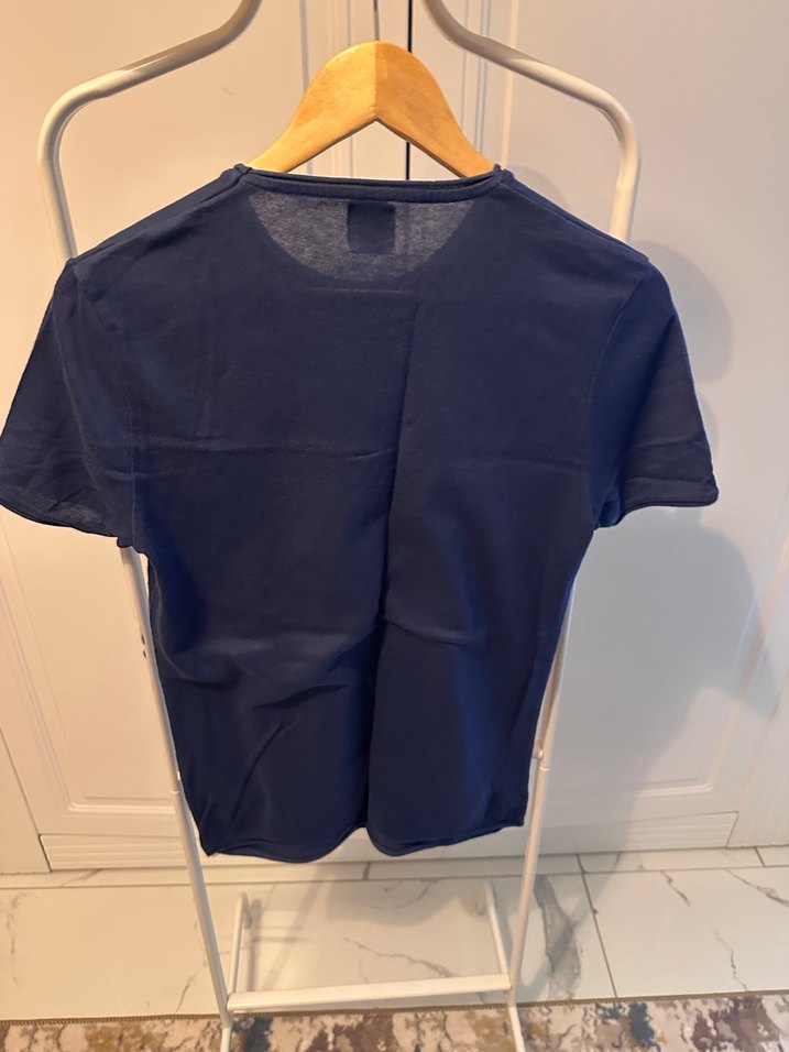 Erkek Koyu Mavi Denim Kısa Kollu Tişört - Görsel 2