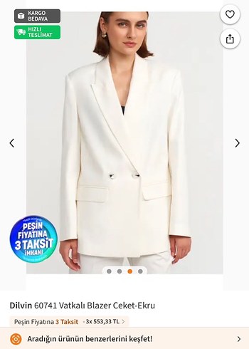 Dilvin Ekru Vatkali Kadin Blazer Ceket