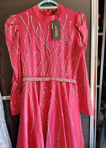 Bordo Uzun Kollu İşlemeli Abiye Elbise - Görsel 2