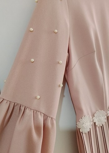 Piliseli Uzun Pudra Elbise - Görsel 3