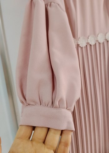 Piliseli Uzun Pudra Elbise - Görsel 2