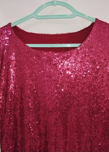 Bordo pul payet Uzun Kollu Kadın Elbise - Görsel 4