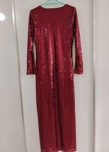 Bordo pul payet Uzun Kollu Kadın Elbise - Görsel 3