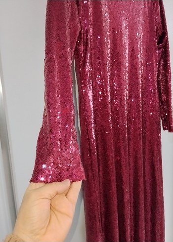 Bordo pul payet Uzun Kollu Kadın Elbise - Görsel 2