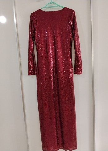 Bordo pul payet Uzun Kollu Kadın Elbise - Görsel 7