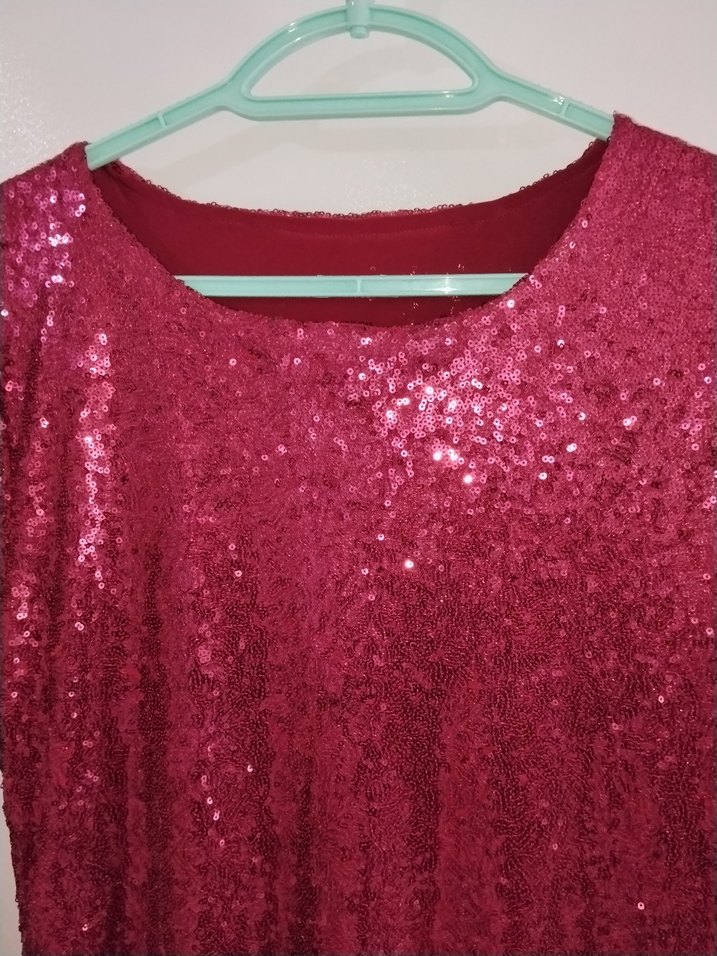 Bordo pul payet Uzun Kollu Kadın Elbise - Görsel 4