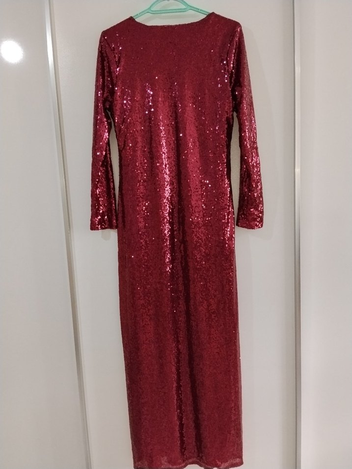 Bordo pul payet Uzun Kollu Kadın Elbise - Görsel 3