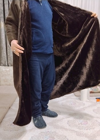 erkek Kahverengi süet abaya kürklü - Görsel 7