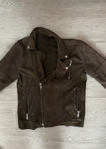 Network Erkek kuzu derisi Süet Biker Ceket - Görsel 2