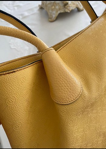 Sarı Deri Çizgili VAKKO Omuz Çantası - Görsel 5
