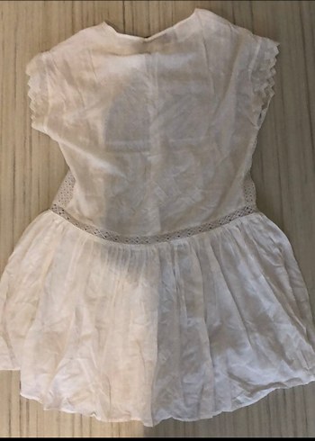 Zara Dantel Detaylı Beyaz Mini Keten Elbise - Görsel 4