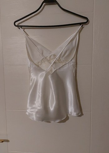 Beyaz Saten 4 lü takım gecelik sabahlık - Görsel 3