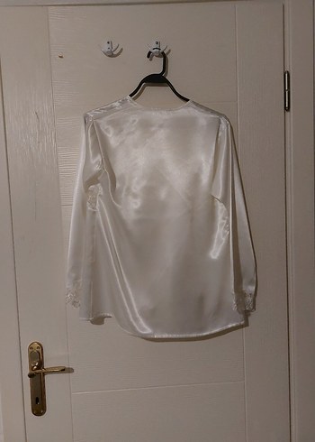 Beyaz Saten 4 lü takım gecelik sabahlık - Görsel 2