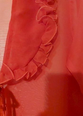Kadın Kırmızı Uzun Şifon Sabahlık - Görsel 3