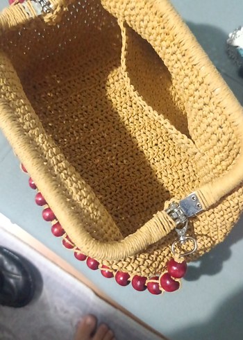 Boncuklu Camel Örgü Bohem Kadın Portföy Çanta - Görsel 2