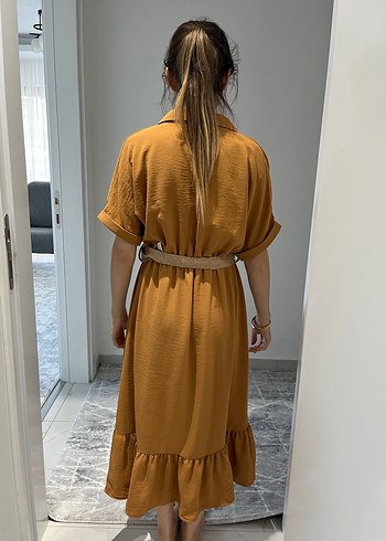 Kahverengi Kemerli Midi Elbise - Görsel 2