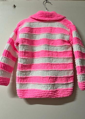 Pembe Çizgili Kız Örgü Hırka - Görsel 2