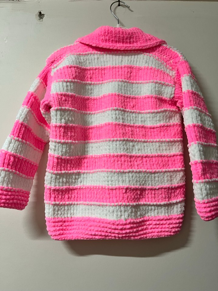 Pembe Çizgili Kız Örgü Hırka - Görsel 2