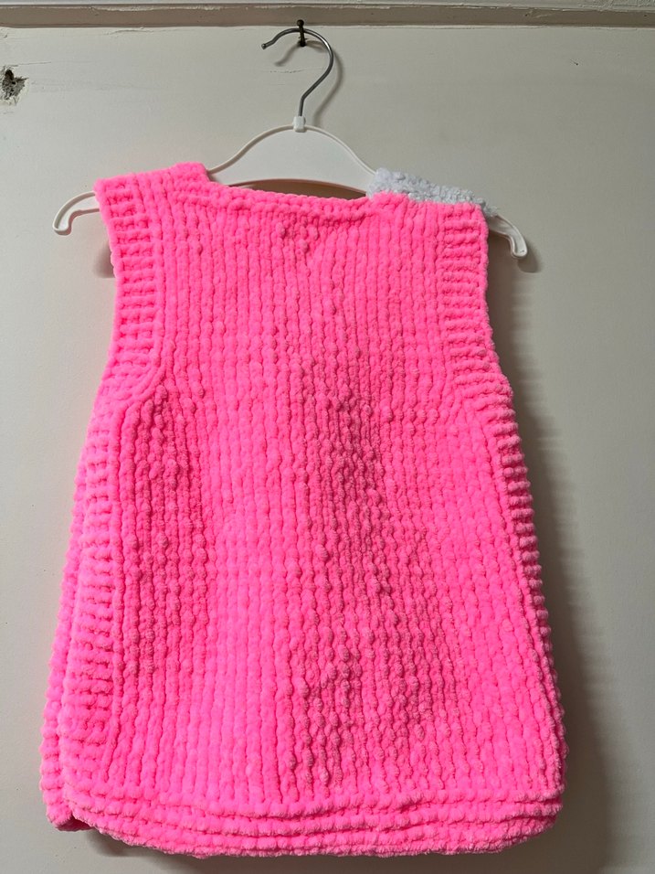 Kızlar için Pembe ve Gri Örme Kolsuz Hırka - Görsel 2