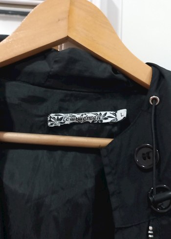 Dikişsiz Siyah kadın Midi Yağmurluk - Görsel 3