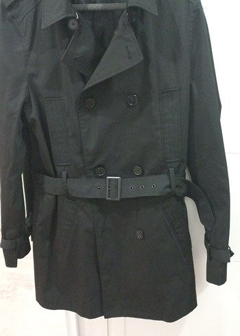 Erkek Siyah Midi Kemerli Trençkot - Görsel 5