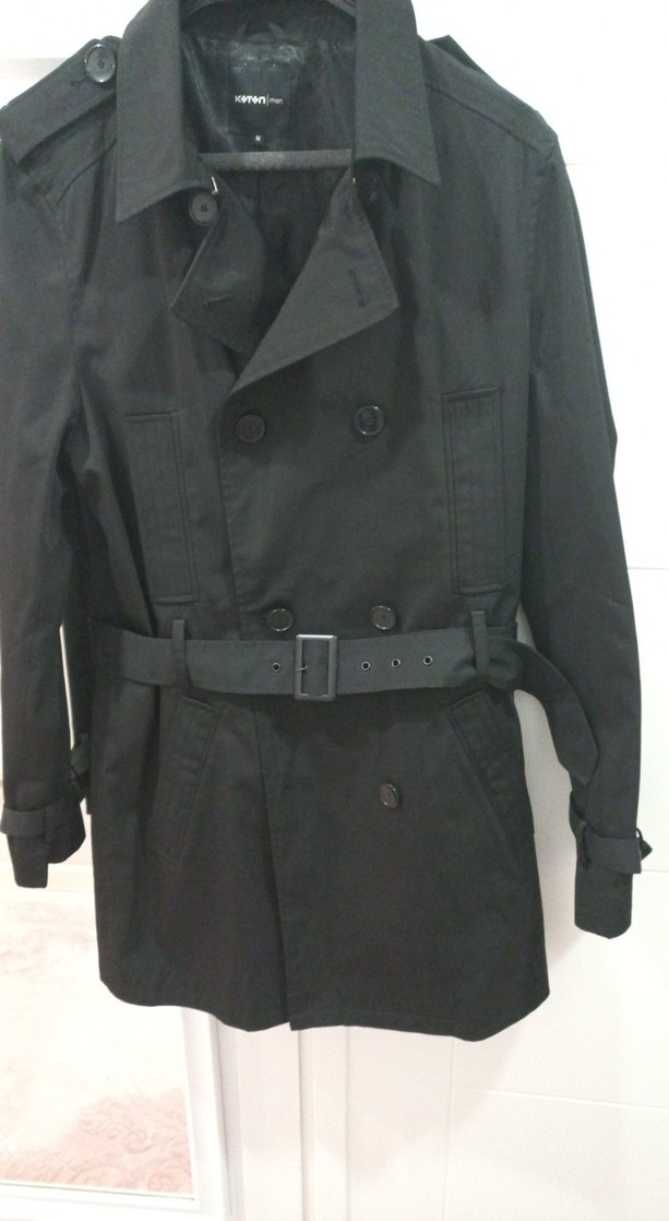 Erkek Siyah Midi Kemerli Trençkot - Görsel 5