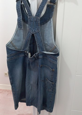 Kadın Mavi Denim Kemerli Midi Salopet - Görsel 5