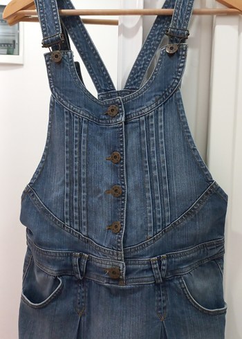 Kadın Mavi Denim Kemerli Midi Salopet - Görsel 2